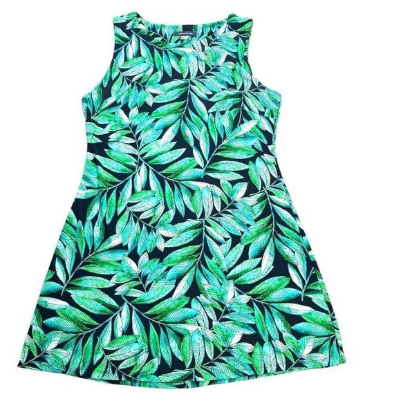Tommy Hilfiger Green Scoop Neck Tropical Leaf Print Summer Dress, 8 - Picture 5 of 9